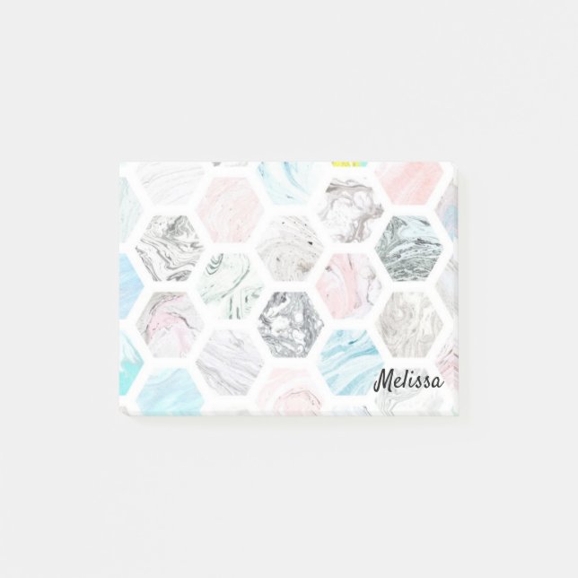 Pastel Rosa Tile Personalize Namn Post-it Block (Framsida)