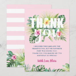 Pastel Rosa Tropical Grey Blommigt Birthday Tack Kort