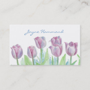 Pastel Rosa Tulip Flowers Vattenfärg Visitkort