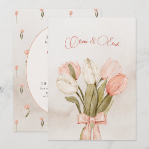 Pastel rosa Tulips blommor bögar bröllop Inbjudningar