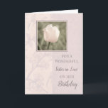 Pastel Rosa Tulips Sister i Lag Birthday Kort<br><div class="desc">Födelsedag för syster i juridik med mjuk och söt rosa tulip och tankfull vers.</div>