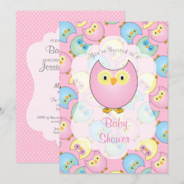 Pastel Rosa Uggla Baby Shower Inbjudningar