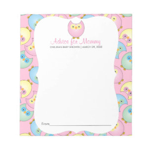 Pastel Rosa Uggla Baby Shower - Råd Anteckningsblock