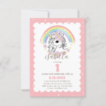 Pastel Rosa Unicorn Girl Birthday Inbjudan