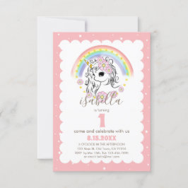 Pastel Rosa Unicorn Girl Birthday Inbjudan