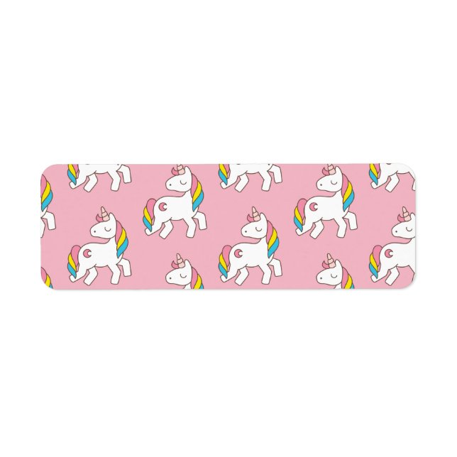 Pastel Rosa Unicorn Mönster-etikett Returadress Etikett (Framsidan)