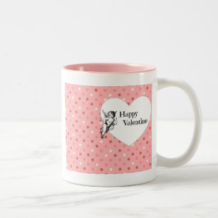 Pastel rosa Valentine cupid hjärtretro Två-Tonad Mugg