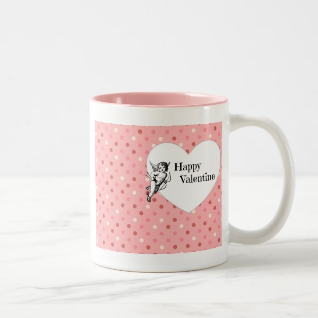Pastel rosa Valentine cupid hjärtretro Två-Tonad Mugg (Höger)