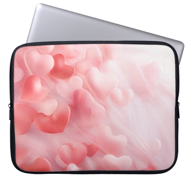 PASTEL ROSA VALENTINE HEARTS & FLOWER PETALS LAPTOP FODRAL (Framsidan)