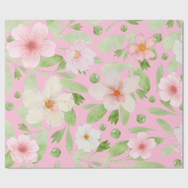 Pastel Rosa Vår Blommönster Presentpapper (Platt)