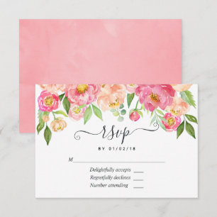 Pastel Rosa Vår Watercolor Peonies Bröllop OSA Kort