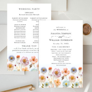 Pastel Rosa Vild Flowers Bröllop Ceremony Program