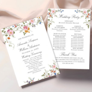 Pastel Rosa Vild Flowers Bröllop Ceremony Program