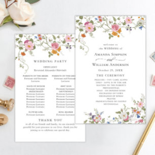 Pastel Rosa Vild Flowers Bröllop Ceremony Program
