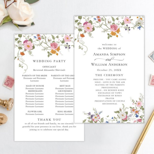 Pastel Rosa Vild Flowers Bröllop Ceremony Program (Skapare uppladdad)
