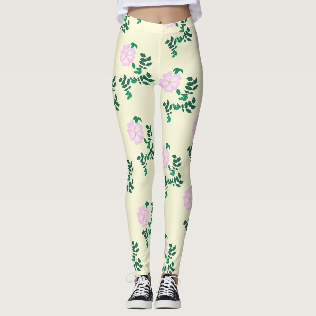 Pastel rosa Vild Ro Flower Leggings (Framsida)