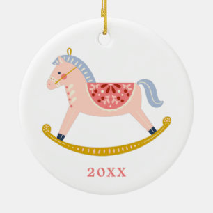 Pastel Rosa Vintage 1:a julklackshorn Julgransprydnad Keramik
