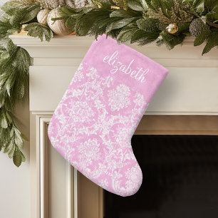 Pastel Rosa Vintage  Damask Pattern Grungy Avsluta Stor Julstrumpa