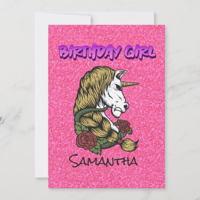 Pastel Rosa Warrior Unicorn Birthday Inbjudan (Framsida)