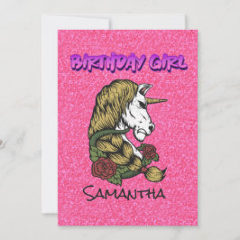Pastel Rosa Warrior Unicorn Birthday Inbjudan