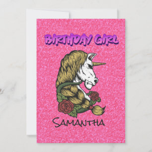 Pastel Rosa Warrior Unicorn Birthday Inbjudan