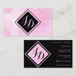 Pastel Rosa Watercolor Black Diamond Monogram Visitkort