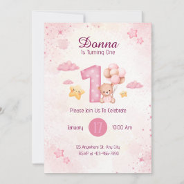 Pastel Rosa Watercolor Cute björn Inbjudningar