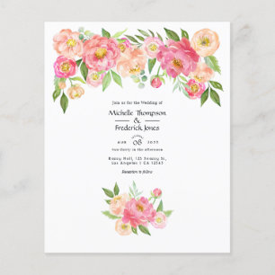 Pastel Rosa Watercolor Peonies bröllopsinbjudan Flygblad