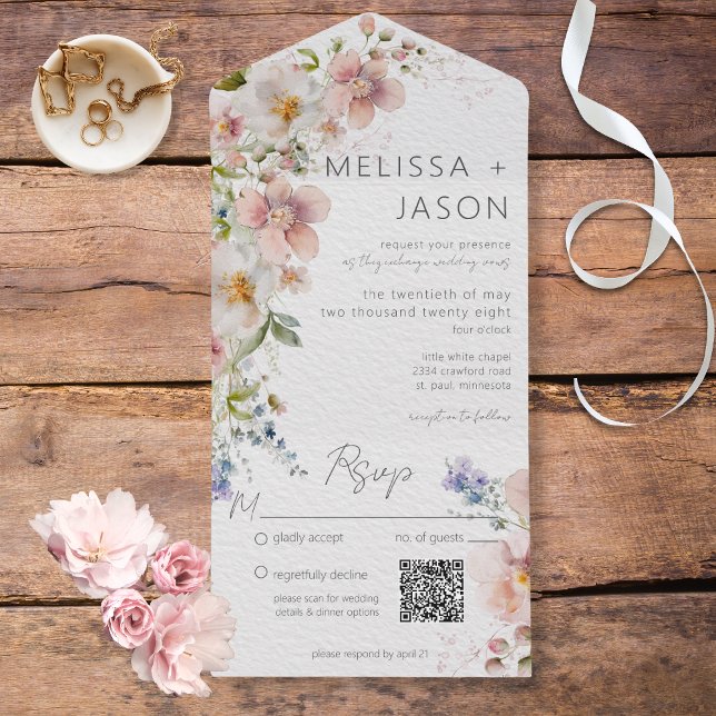 Pastel Rosa & White Blommigt Modern QR-kod (Skapare uppladdad)