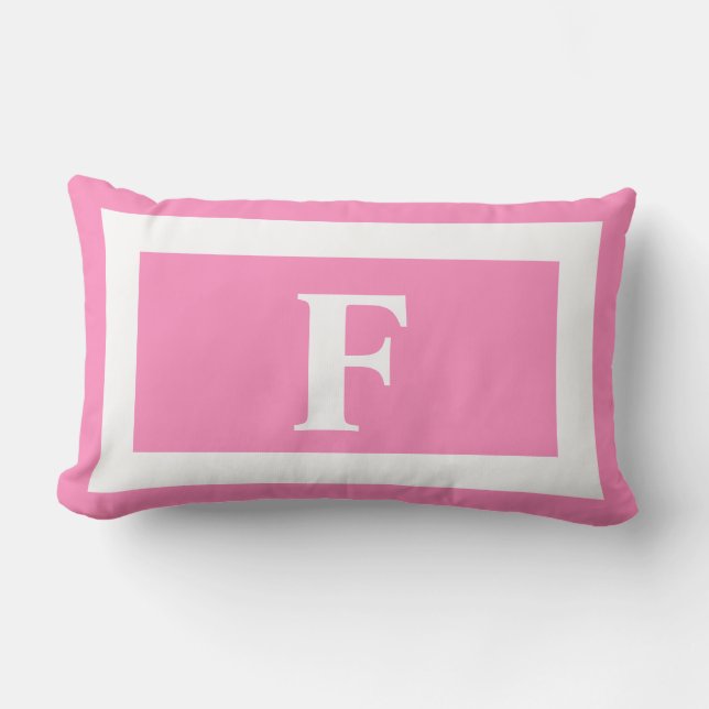 Pastel Rosa White Bold Monogram Initial Outdoor Lumbarkudde (Framsida)