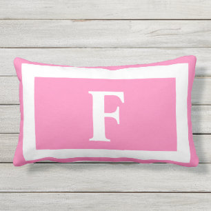Pastel Rosa White Bold Monogram Initial Outdoor Lumbarkudde