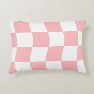 Pastel Rosa White Checkerboard Mönster Prydnadskudde