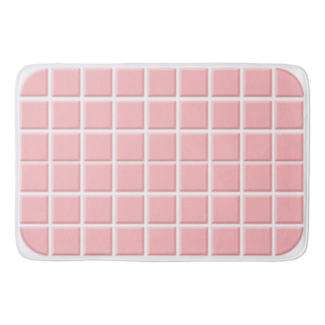 Pastel Rosa White Faux Square Tiles Mönster Badrumsmatta (Framsidan)