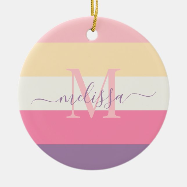 Pastel Rosa White Gult Lila Färg Block Julgransprydnad Keramik (Framsidan)