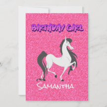 Pastel Rosa White Horse Birthday Inbjudan