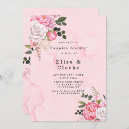 Pastel  Rosa White Peony Couple Shower Inbjudan