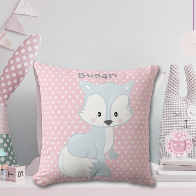 Pastel Rosa-White Polka-Dot Baby Fox Monogram Kudde (Skapare uppladdad)