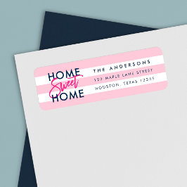 Pastel Rosa White Rand Blue Home Sweet Home Returadress Etikett