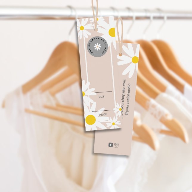 Pastel Rosa White Retro Daisy Logotyp Pris Häng Mä Litet Visitkort (Skapare uppladdad)