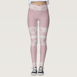 Pastel Rosa White Snöre Struktur Leggings