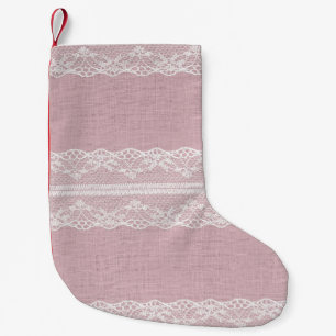 Pastel Rosa White Snöre Struktur Liten Julstrumpa