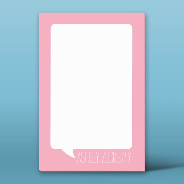 Pastel Rosa & White Talk Bubble Personlig Namn Post-it Block (Custom Post-it Notepad)
