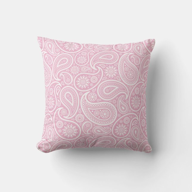 Pastel Rosa & White Vintage Blommigt Paisley Kudde (Framsida)