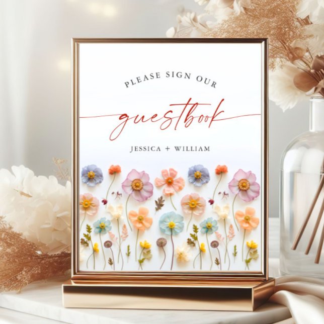 Pastel Rosa Wildblommor Guestbook Bröllop-tecken Poster (Skapare uppladdad)