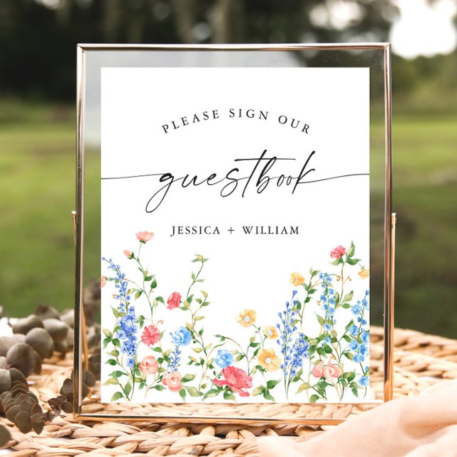 Pastel Rosa Wildblommor Guestbook Bröllop-tecken Poster (Skapare uppladdad)