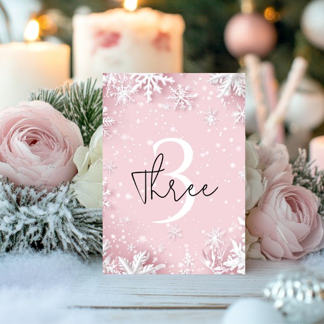 Pastel Rosa Winter Wonderland Snowflake Bordsnummer (Skapare uppladdad)