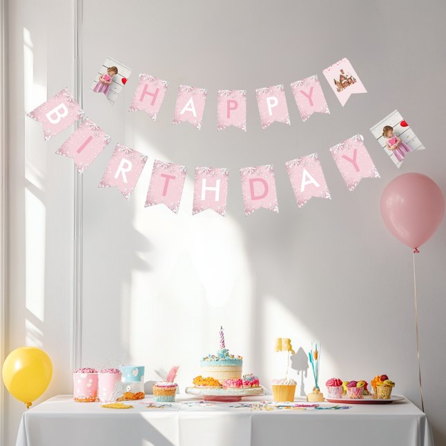 Pastel Rosa Winter Wonderland Snowflake Vimplar (Skapare uppladdad)