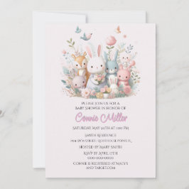 Pastel Rosa Woodland Animals Baby Shower Inbjudningar
