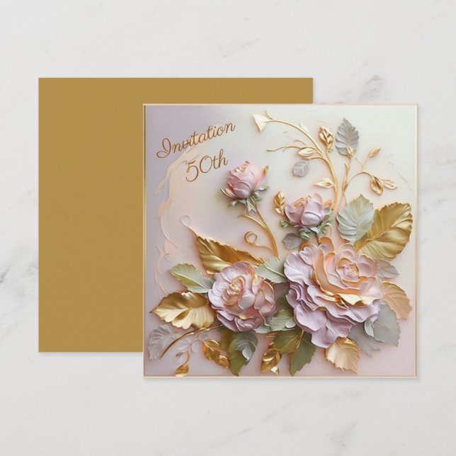 Pastel Rosegold Ro 50 Inbjudningar (Fram/baksida)