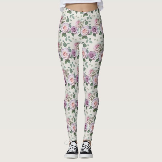 Pastel Roses In Shades Of Lilac Mint And Blush Leggings (Framsida)